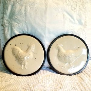 COPY - Pair Brass & Porcelain Rooster & Chicken